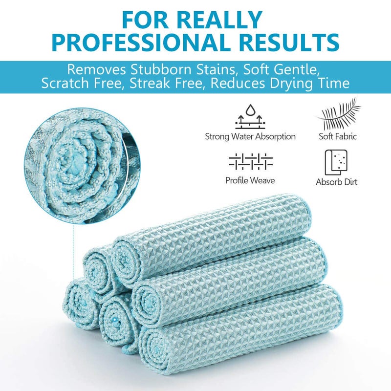 ZHIDIAN Waffle Weave Microfiber Towels, Premium Waffle Knit Car Detailing Towel, Auto Windows Glass Cleaner Cloth, No-Odor Streak-Free Small Cleaning Rags, 8Pack-12x12, Pale Blue - Image 5